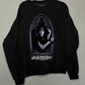 Netflix Wednesday Addams Black Gothic Arch Oversized Crewneck Sweatshirt Size L
